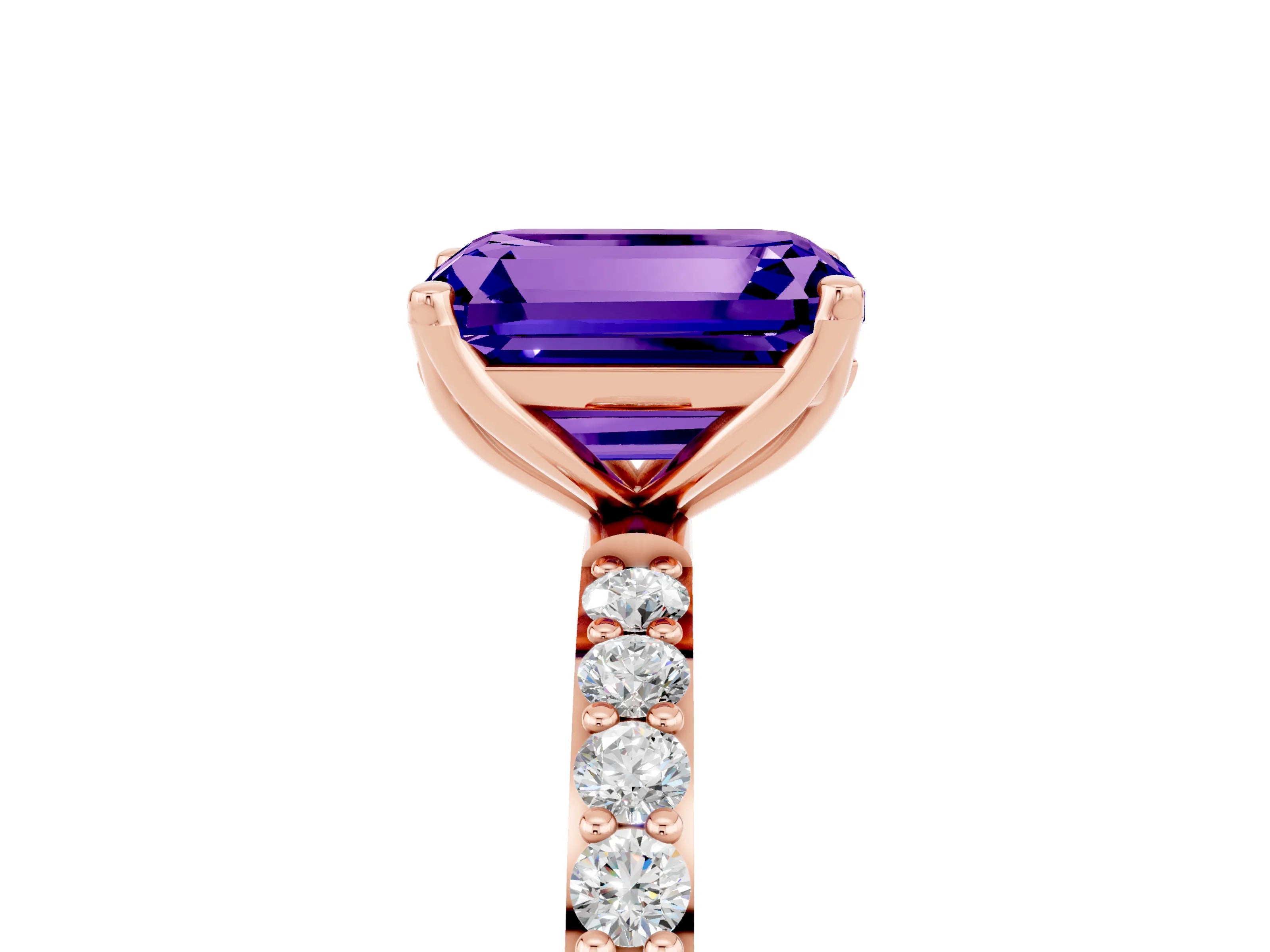 Rose gold Emerald Cut Tanzanite Solitaire Engagement Ring with Pavé Band and Prong Setting_5