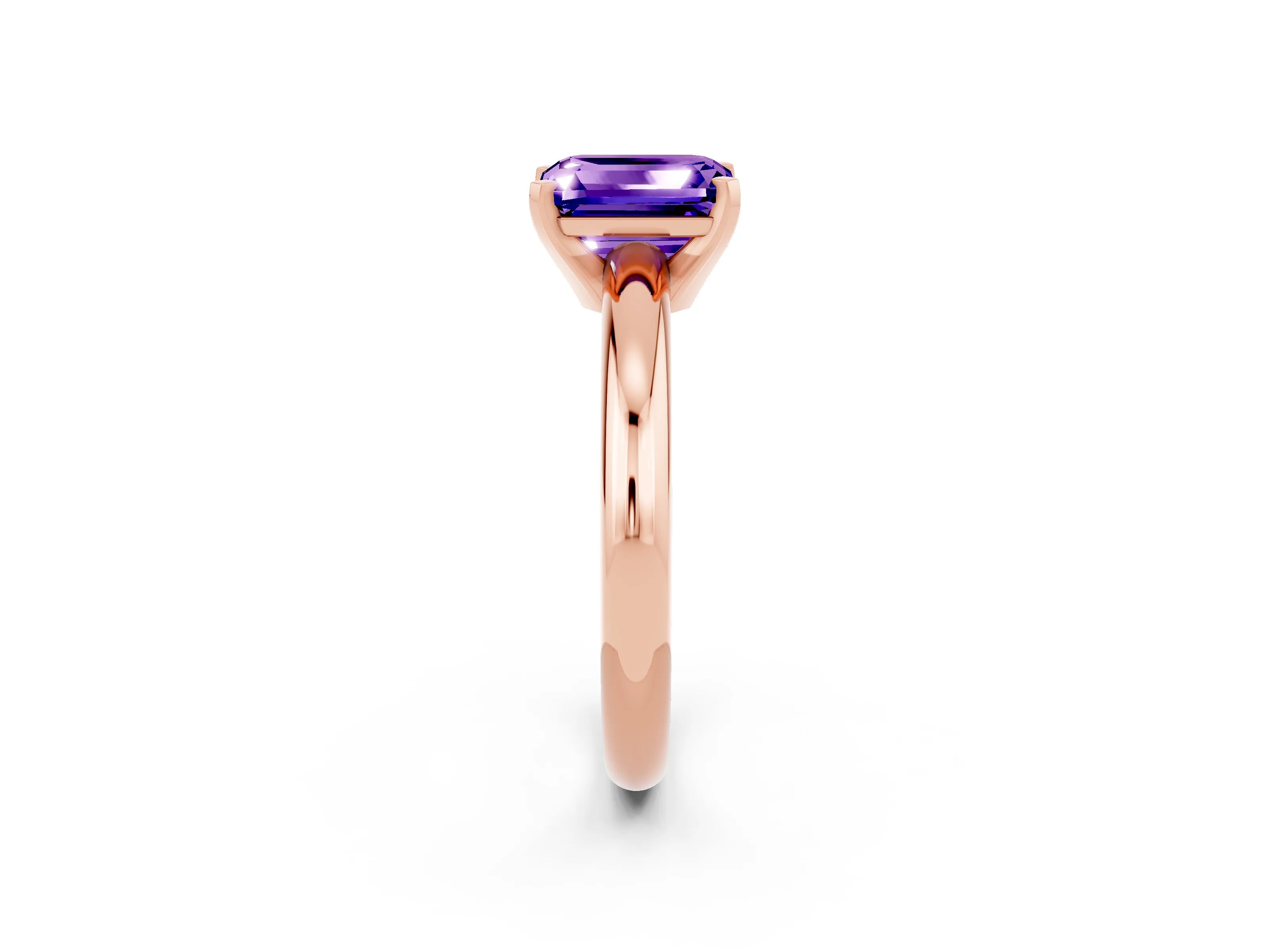 Rose gold Emerald Cut Tanzanite Solitaire Engagement Ring with Round Band and Four-Prong Setting_2
