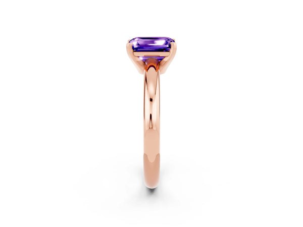 Rose gold Emerald Cut Tanzanite Solitaire Engagement Ring with Round Band and Four-Prong Setting