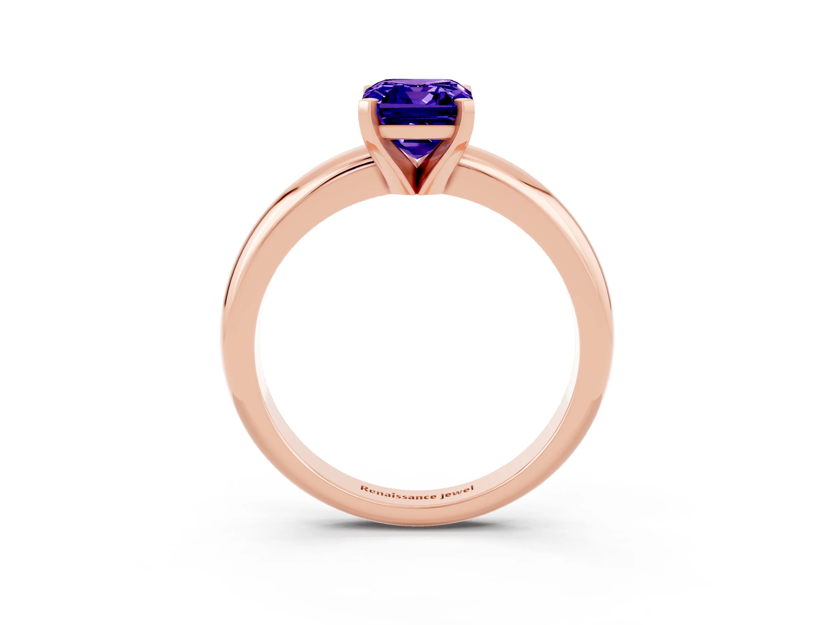 Rose gold Emerald Cut Tanzanite Solitaire Engagement Ring with Round Band and Four-Prong Setting_3
