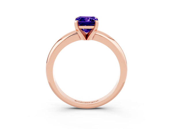 Rose gold Emerald Cut Tanzanite Solitaire Engagement Ring with Round Band and Four-Prong Setting