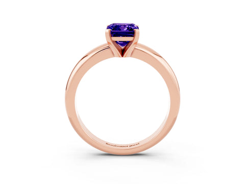 Rose gold Emerald Cut Tanzanite Solitaire Engagement Ring with Round Band and Four-Prong Setting_3