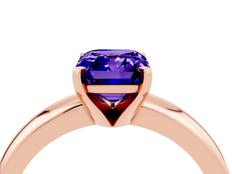 Rose gold Emerald Cut Tanzanite Solitaire Engagement Ring with Round Band and Four-Prong Setting_4