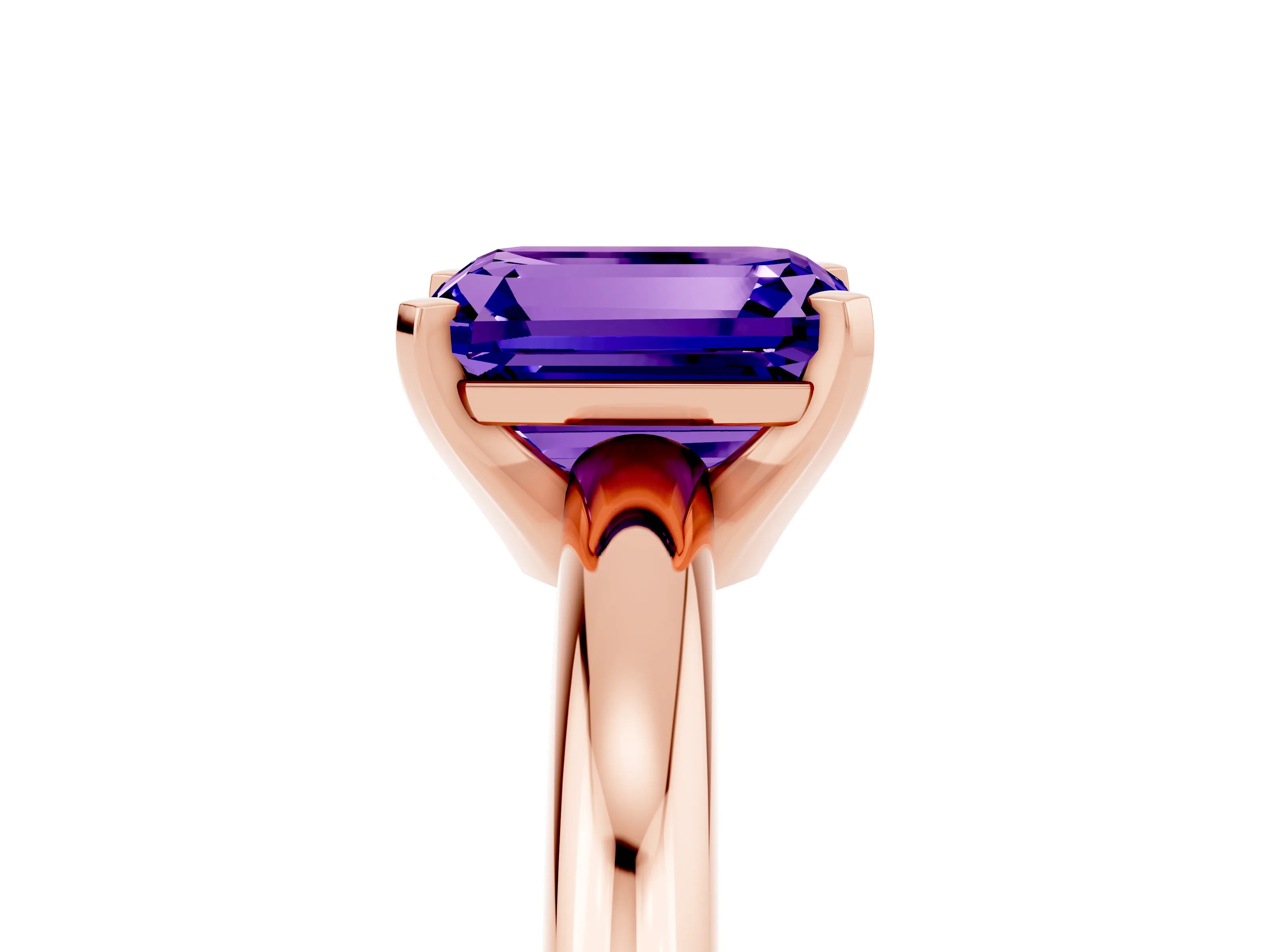 Rose gold Emerald Cut Tanzanite Solitaire Engagement Ring with Round Band and Four-Prong Setting_5