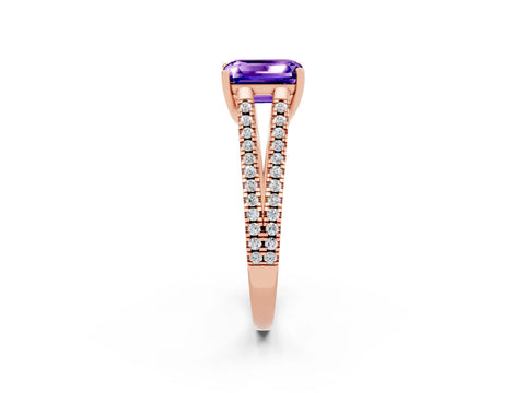 Rose gold Emerald Cut Tanzanite Solitaire Engagement Ring with Split Shank Pavé Band_2