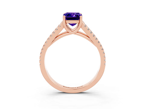 Rose gold Emerald Cut Tanzanite Solitaire Engagement Ring with Split Shank Pavé Band_3