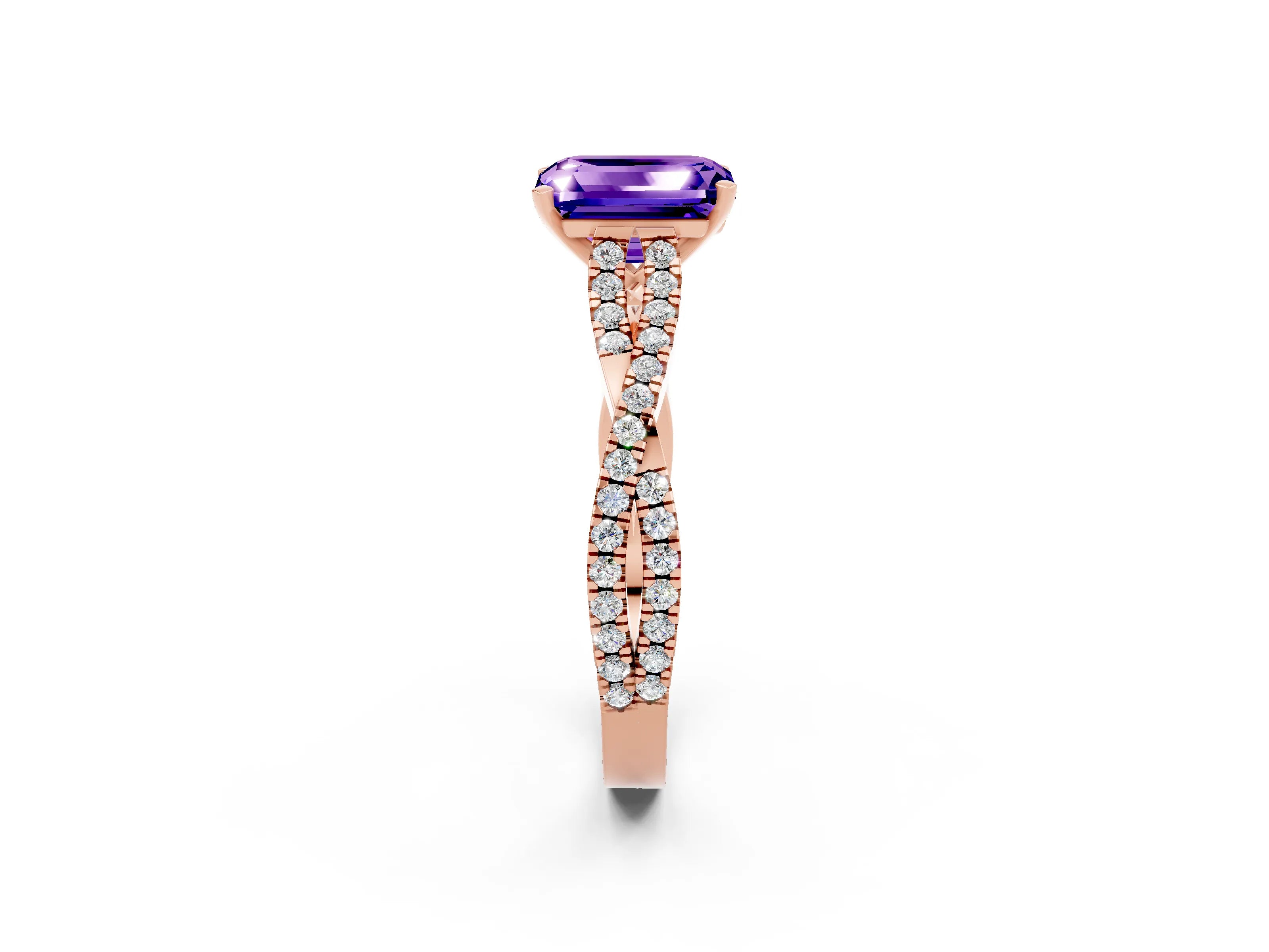 Rose gold Emerald Cut Tanzanite Solitaire Engagement Ring with Twisted Pavé Band and Four-Prong Setting_2