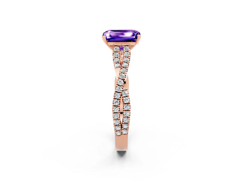 Rose gold Emerald Cut Tanzanite Solitaire Engagement Ring with Twisted Pavé Band and Four-Prong Setting_2