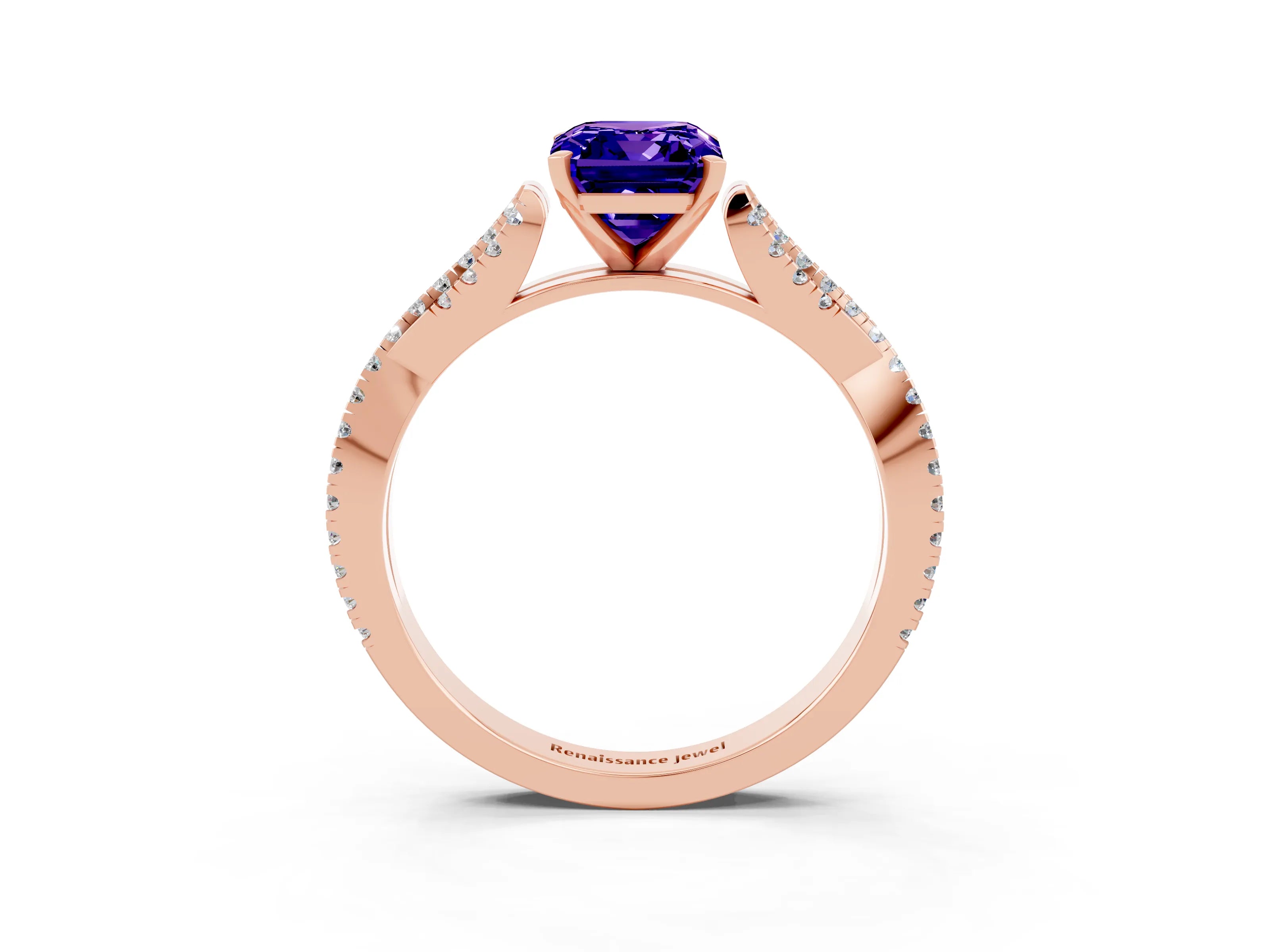 Rose gold Emerald Cut Tanzanite Solitaire Engagement Ring with Twisted Pavé Band and Four-Prong Setting_3