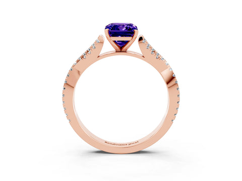 Rose gold Emerald Cut Tanzanite Solitaire Engagement Ring with Twisted Pavé Band and Four-Prong Setting_3