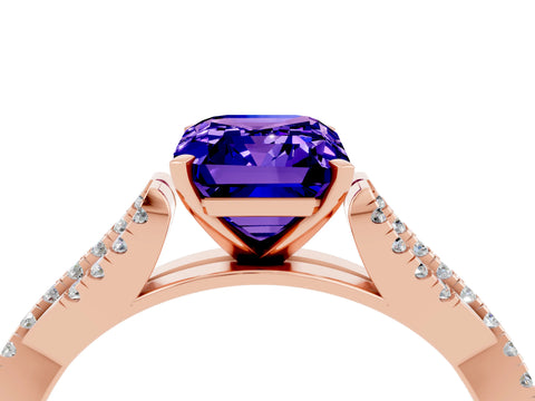 Rose gold Emerald Cut Tanzanite Solitaire Engagement Ring with Twisted Pavé Band and Four-Prong Setting_4