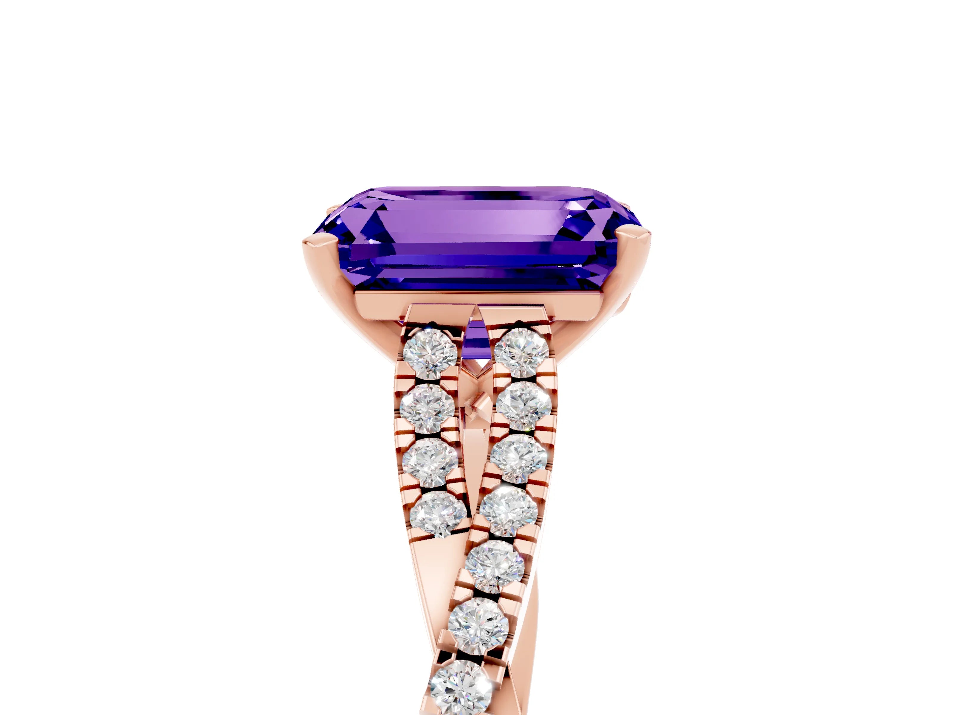 Rose gold Emerald Cut Tanzanite Solitaire Engagement Ring with Twisted Pavé Band and Four-Prong Setting_5