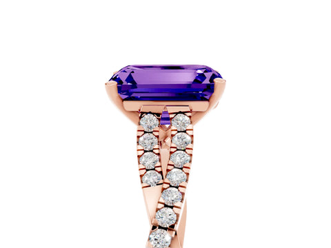 Rose gold Emerald Cut Tanzanite Solitaire Engagement Ring with Twisted Pavé Band and Four-Prong Setting_5