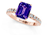 Rose gold Emerald Cut Tanzanite Solitaire Pavé Band with Four-Prong Setting_1