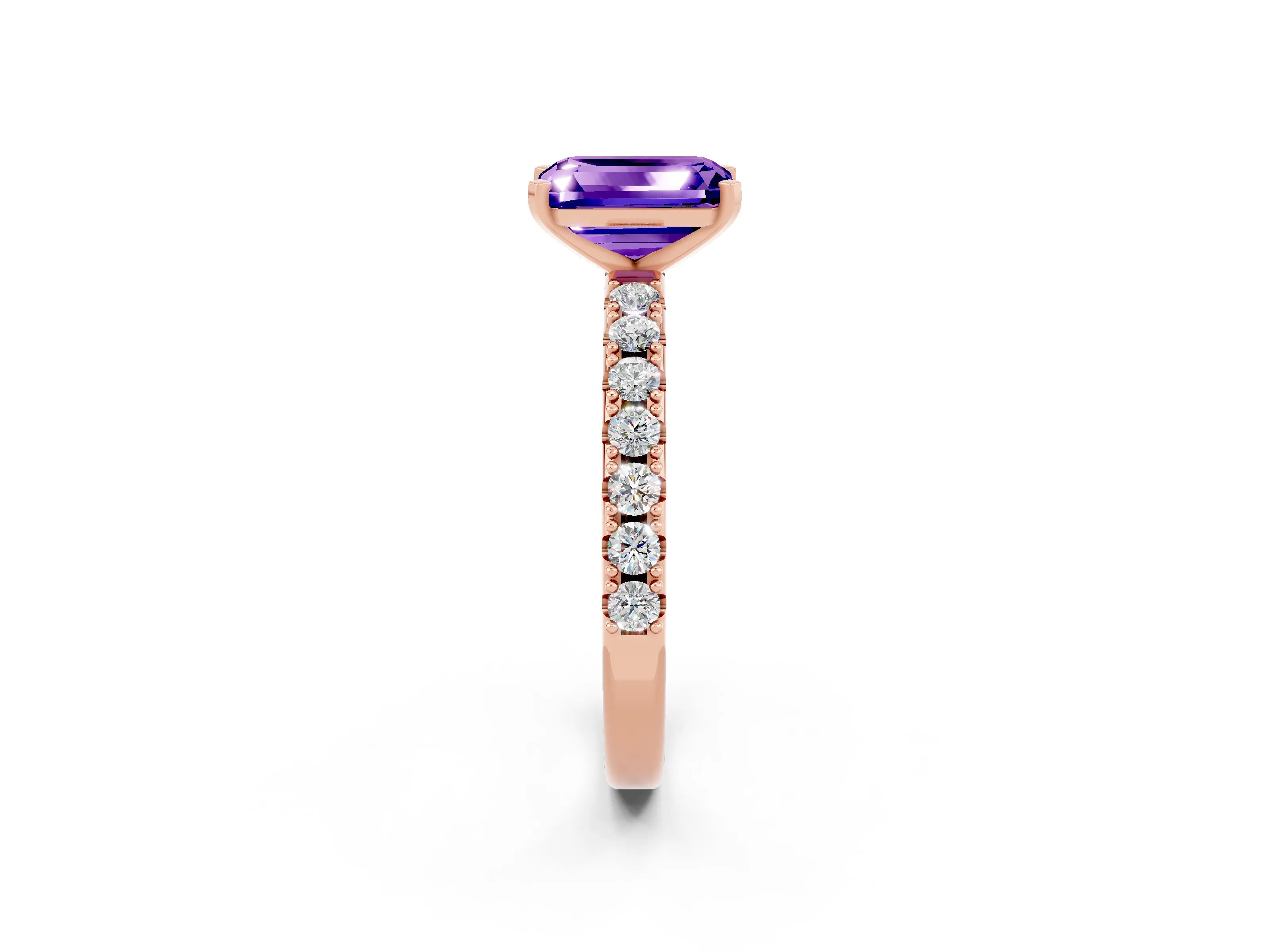 Rose gold Emerald Cut Tanzanite Solitaire Pavé Band with Four-Prong Setting_2