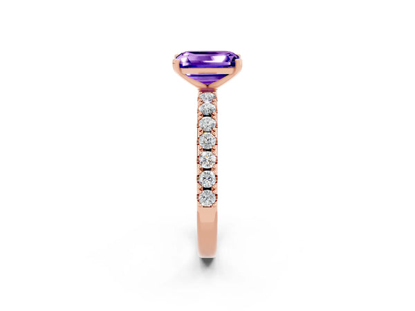 Rose gold Emerald Cut Tanzanite Solitaire Pavé Band with Four-Prong Setting
