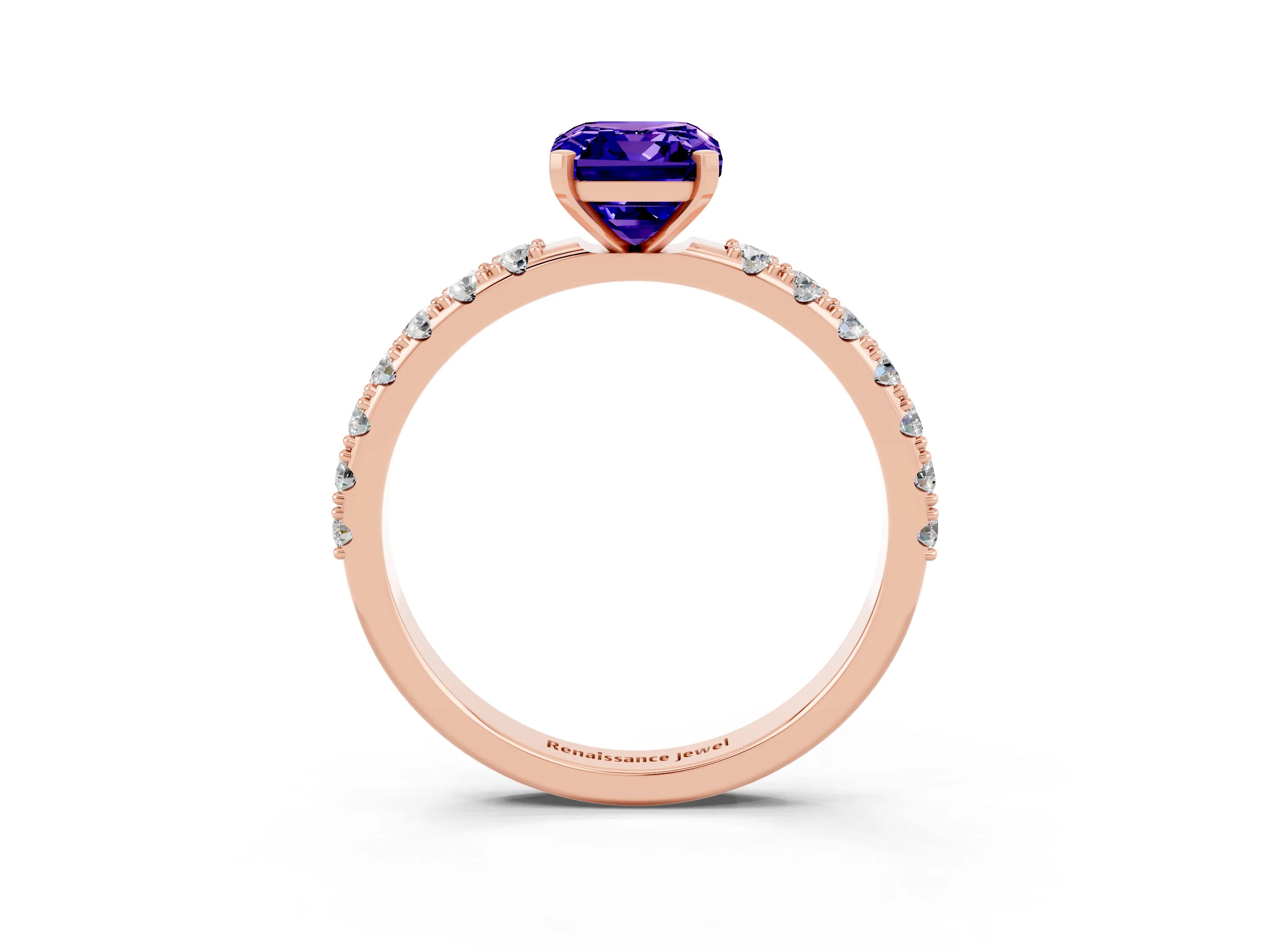 Rose gold Emerald Cut Tanzanite Solitaire Pavé Band with Four-Prong Setting_3