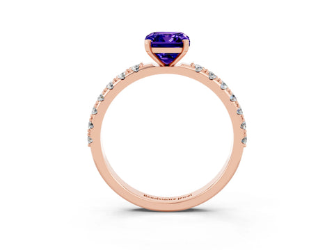 Rose gold Emerald Cut Tanzanite Solitaire Pavé Band with Four-Prong Setting_3