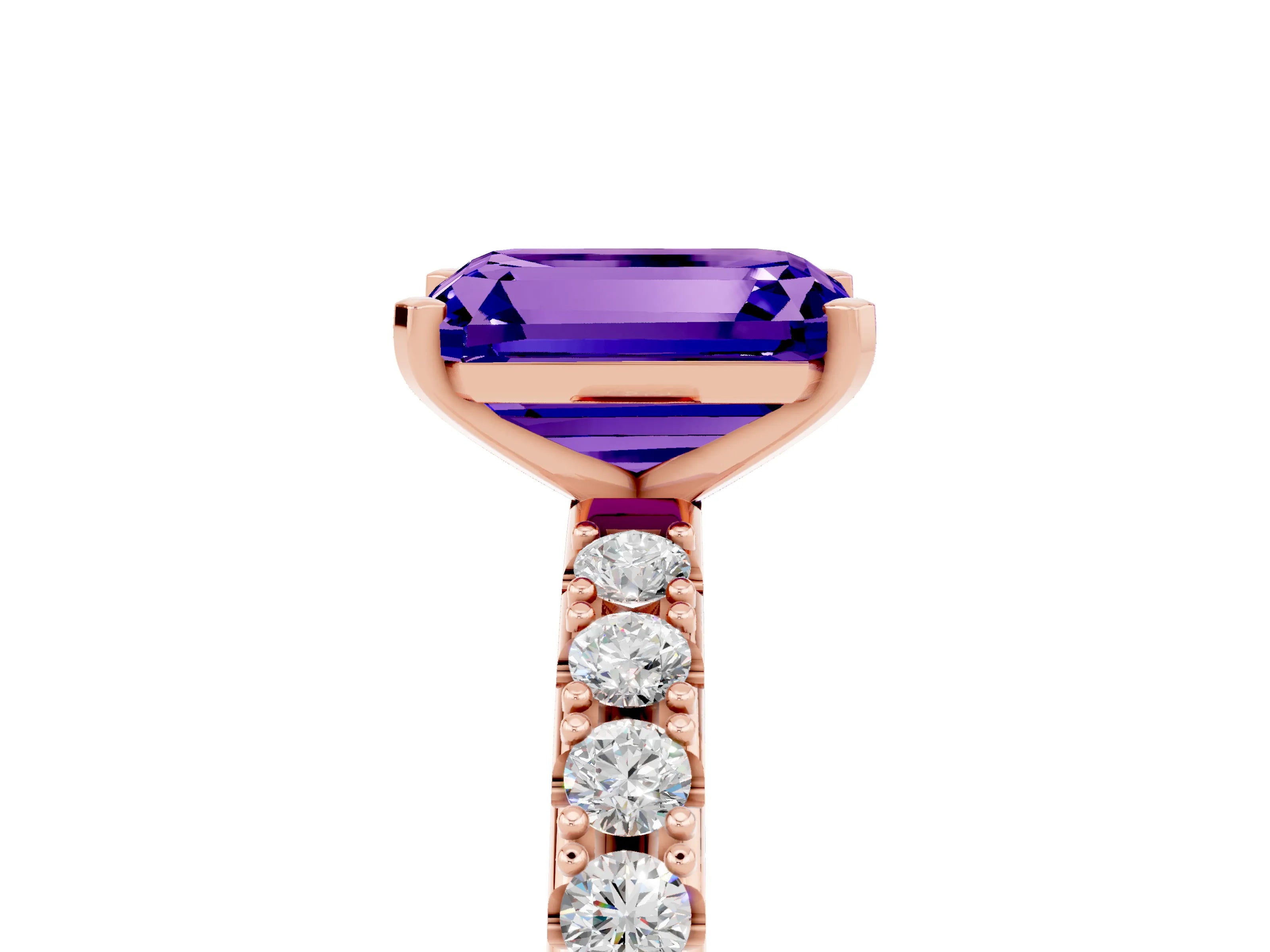Rose gold Emerald Cut Tanzanite Solitaire Pavé Band with Four-Prong Setting_5