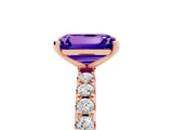 Rose gold Emerald Cut Tanzanite Solitaire Pavé Band with Four-Prong Setting_5