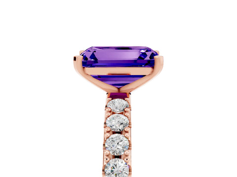 Rose gold Emerald Cut Tanzanite Solitaire Pavé Band with Four-Prong Setting_5