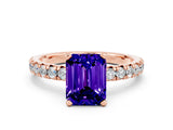 Rose gold Emerald Cut Tanzanite Solitaire Pavé Engagement Ring with Round Band and Prong Setting_12