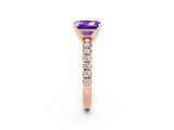 Rose gold Emerald Cut Tanzanite Solitaire Pavé Engagement Ring with Round Band and Prong Setting_14