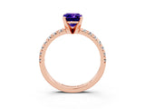 Rose gold Emerald Cut Tanzanite Solitaire Pavé Engagement Ring with Round Band and Prong Setting_15