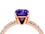 Rose gold Emerald Cut Tanzanite Solitaire Pavé Engagement Ring with Round Band and Prong Setting_16