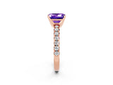Rose gold Emerald Cut Tanzanite Solitaire Pavé Engagement Ring with Round Band and Prong Setting_68