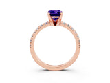 Rose gold Emerald Cut Tanzanite Solitaire Pavé Engagement Ring with Round Band and Prong Setting_69