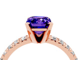 Rose gold Emerald Cut Tanzanite Solitaire Pavé Engagement Ring with Round Band and Prong Setting_70