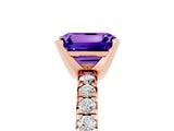Rose gold Emerald Cut Tanzanite Solitaire Pavé Engagement Ring with Round Band and Prong Setting_71