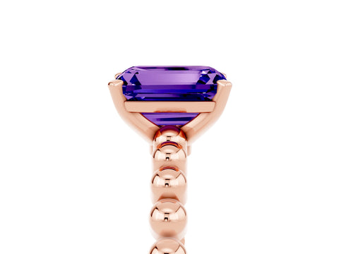 Rose gold Emerald Cut Tanzanite Solitaire Ring with Beaded Band and Prong Setting_5