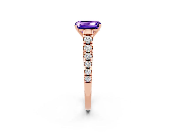 Rose gold Emerald Cut Tanzanite Cathedral Solitaire Ring with Round  Pavé Band