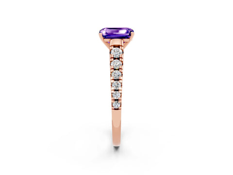 Rose gold Emerald Cut Tanzanite Solitaire Ring with Cathedral Setting and Pavé Band_2