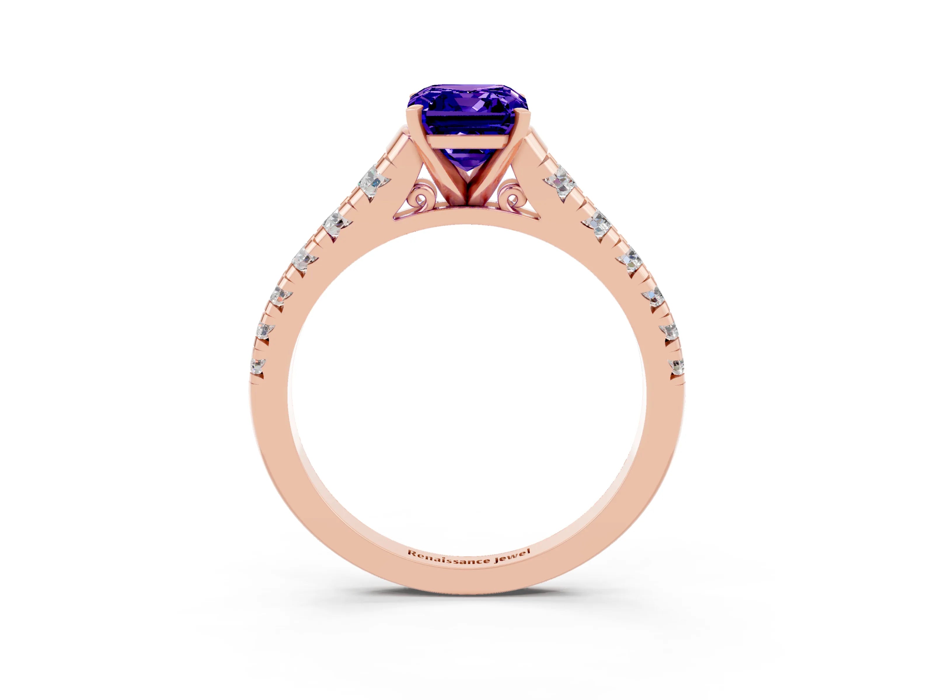Rose gold Emerald Cut Tanzanite Solitaire Ring with Cathedral Setting and Pavé Band_3