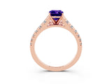 Rose gold Emerald Cut Tanzanite Solitaire Ring with Cathedral Setting and Pavé Band_3