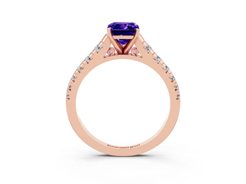 Rose gold Emerald Cut Tanzanite Solitaire Ring with Cathedral Setting and Pavé Band_3