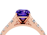 Rose gold Emerald Cut Tanzanite Solitaire Ring with Cathedral Setting and Pavé Band_4