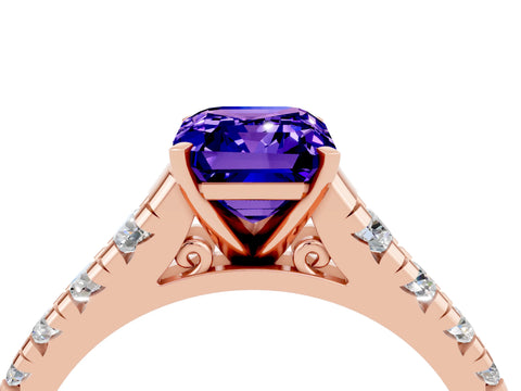 Rose gold Emerald Cut Tanzanite Solitaire Ring with Cathedral Setting and Pavé Band_4
