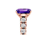 Rose gold Emerald Cut Tanzanite Solitaire Ring with Cathedral Setting and Pavé Band_5