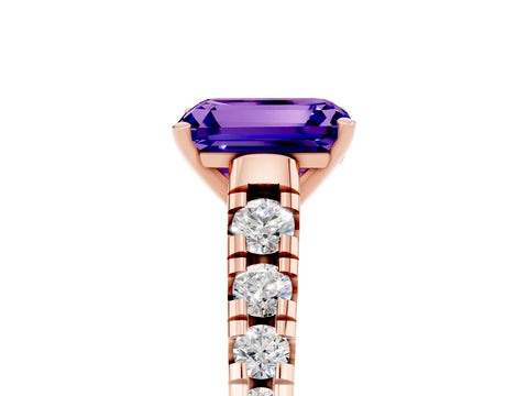 Rose gold Emerald Cut Tanzanite Solitaire Ring with Cathedral Setting and Pavé Band_5