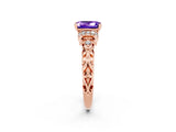 Rose gold Emerald Cut Tanzanite Solitaire Ring with Filigree Band and Four-Prong Setting_26