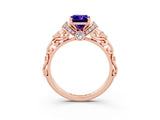Rose gold Emerald Cut Tanzanite Solitaire Ring with Filigree Band and Four-Prong Setting_27