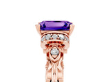Rose gold Emerald Cut Tanzanite Solitaire Ring with Filigree Band and Four-Prong Setting_29