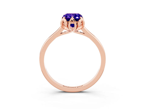 Rose gold Emerald Cut Tanzanite Solitaire Ring with Flower Prong Setting and Classic Band_15