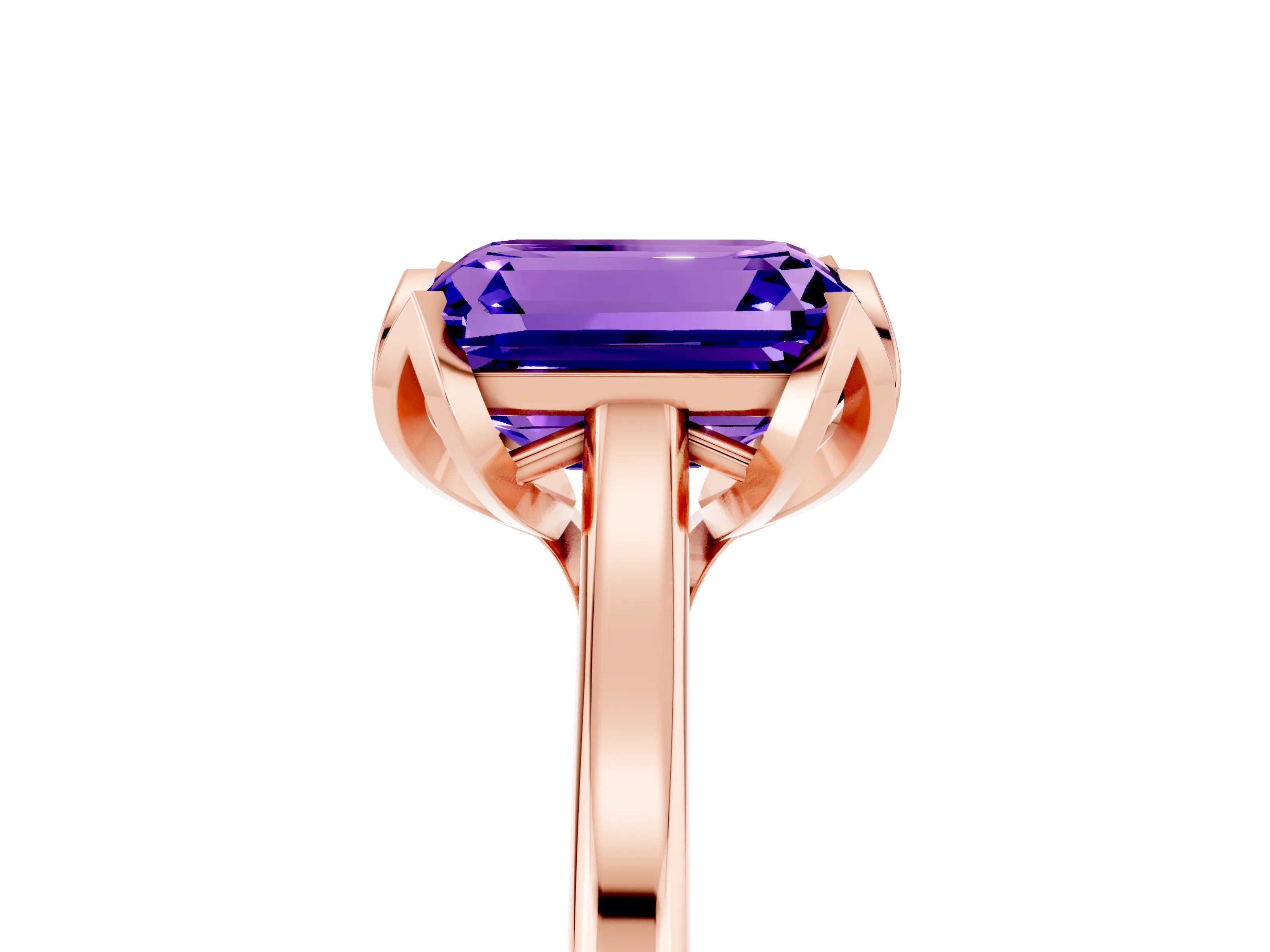 Rose gold Emerald Cut Tanzanite Solitaire Ring with Flower Prong Setting and Classic Band_17
