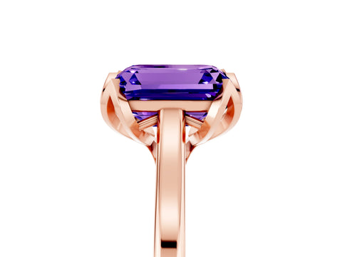 Rose gold Emerald Cut Tanzanite Solitaire Ring with Flower Prong Setting and Classic Band_17
