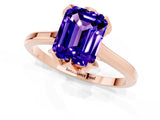 Rose gold Emerald Cut Tanzanite Solitaire Ring with Flower Prong Setting and Classic Band_37
